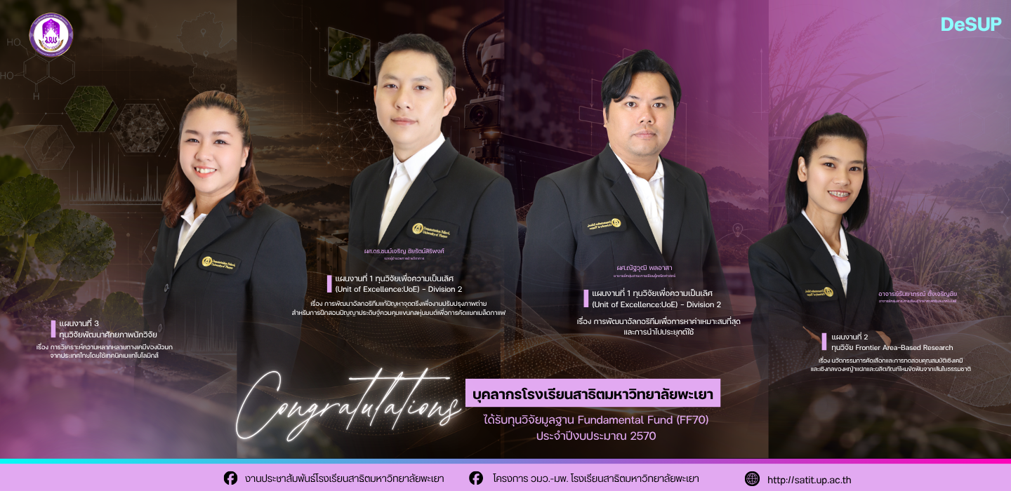 โรงเรียนสาธิตมหาวิทยาลัยพะเยา ขอแสดงความยินดีกับบุคลากร  ที่ได้รับทุนวิจัยมูลฐาน Fundamental Fund (FF70) 