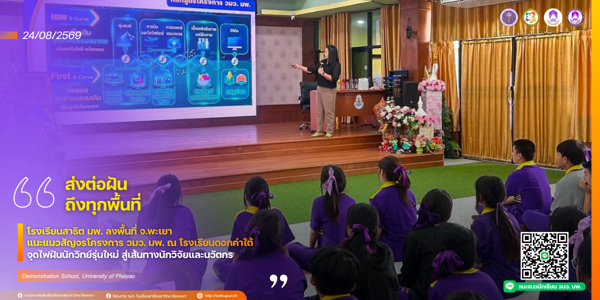 โรงเรียนสาธิต มพ. ลงพื้นที่ จ.พะเยา แนะแนวสัญจรโครงการ วมว. มพ. ณ โรงเรียนดอกคำใต้ จุดไฟฝันนักวิทย์รุ่นใหม่ สู่เส้นทางนักวิจัยและนวัตกร